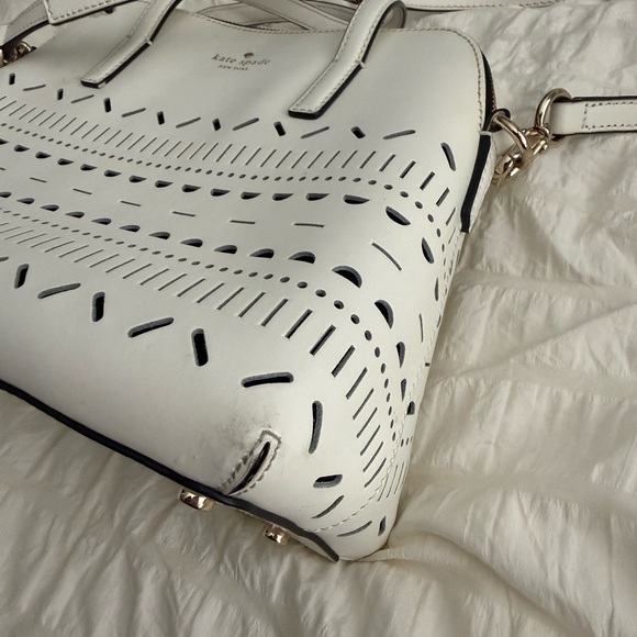 kate spade White Perforated Dome Satchel with Black Trim - Picture 4 of 8